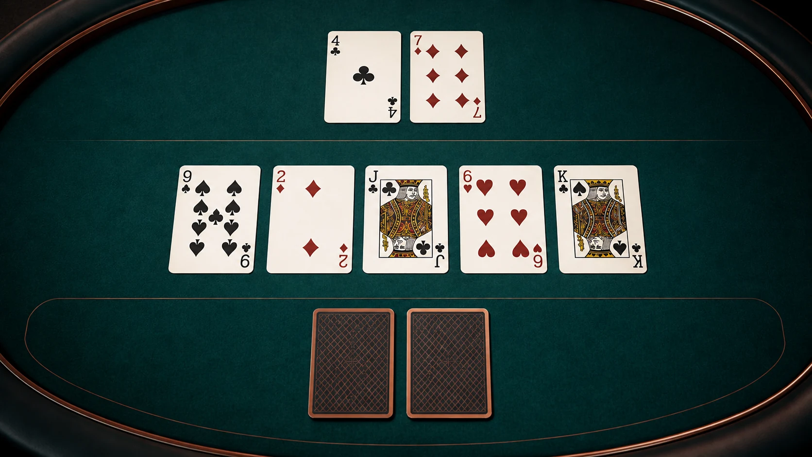 Casino Hold’em Là Gì? Cách Đấu Với Dealer Và Đọc Kết Quả 2 Casino Hold’em là gì: Bố cục hai lá riêng và năm lá chung minh họa Casino Hold’em