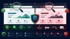 Minh họa cách phân biệt website thật và website giả mạo